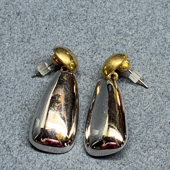 Drop Dangle Pierced Earrings 2 In As Is Gold Silver Classic Vintage Retro Glam - Picture 3 of 5